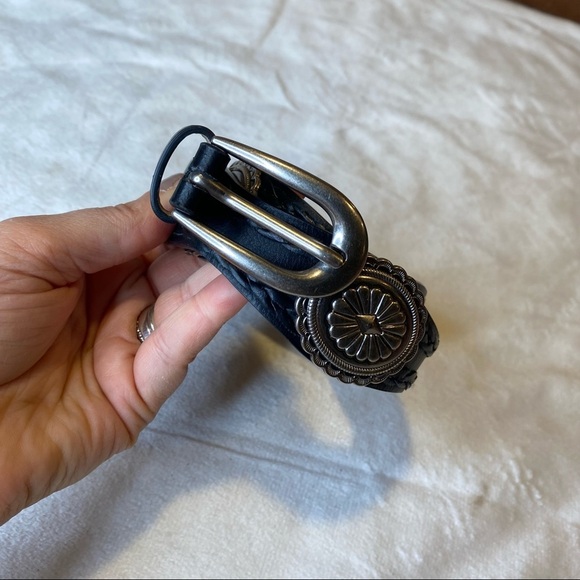 Black Faux Leather and Silver Embossed Medallions Wave Shaped Belt Size Small main image 5